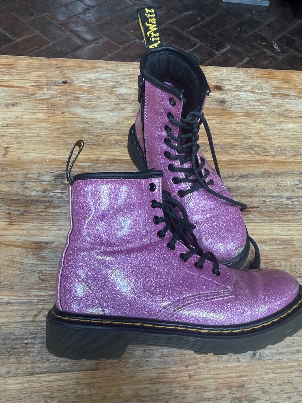 Dr. Martens Girls Sz 2 Pink Glitter Lace-Up Boots